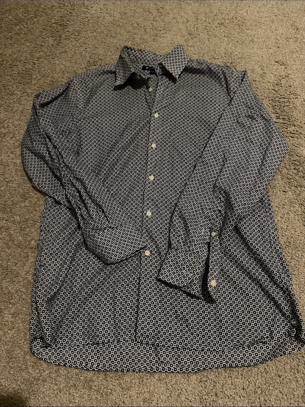 Daniel Cremieux Men's Navy and White Geometric Button-Down Shirt